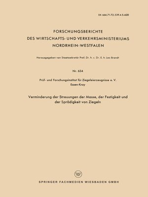 cover image of Verminderung der Streuungen der Masse, der Festigkeit und der Sprödigkeit von Ziegeln